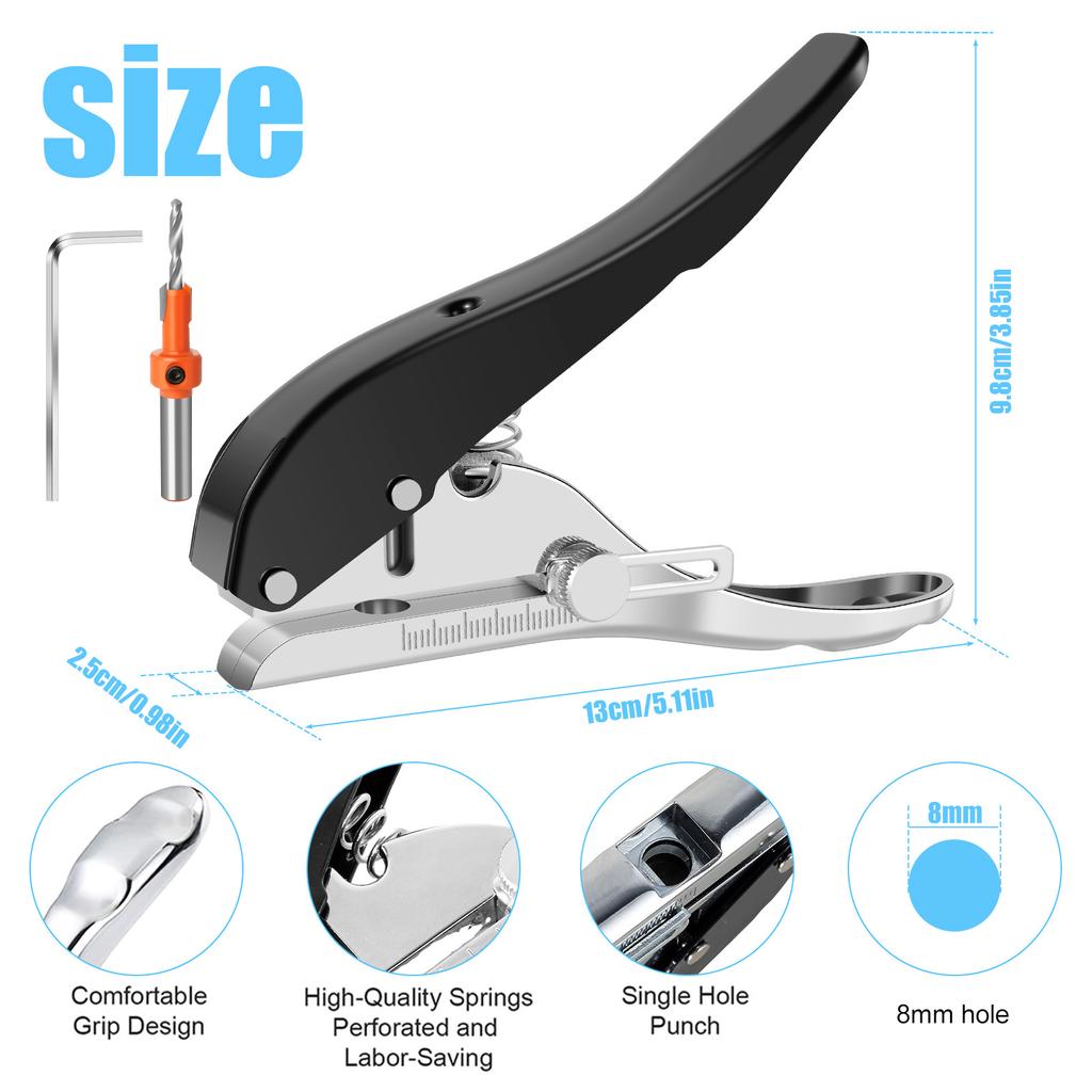 Single Hole Punch 8/15mm Hole Puncher Edge Banding Round Punching Pliers Paper Scrapbook Punches for Home Office School Supplies