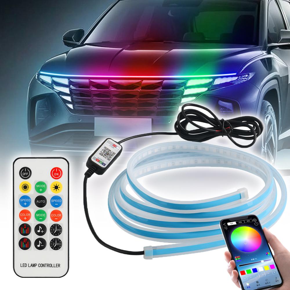 

150см/180см Светодиодная гибкая полоса для фар автомобиля Атмосферная подсветка DRL Дневные ходовые огни Подсветка капота Декоративная водонепроницаемая 12В 150cm