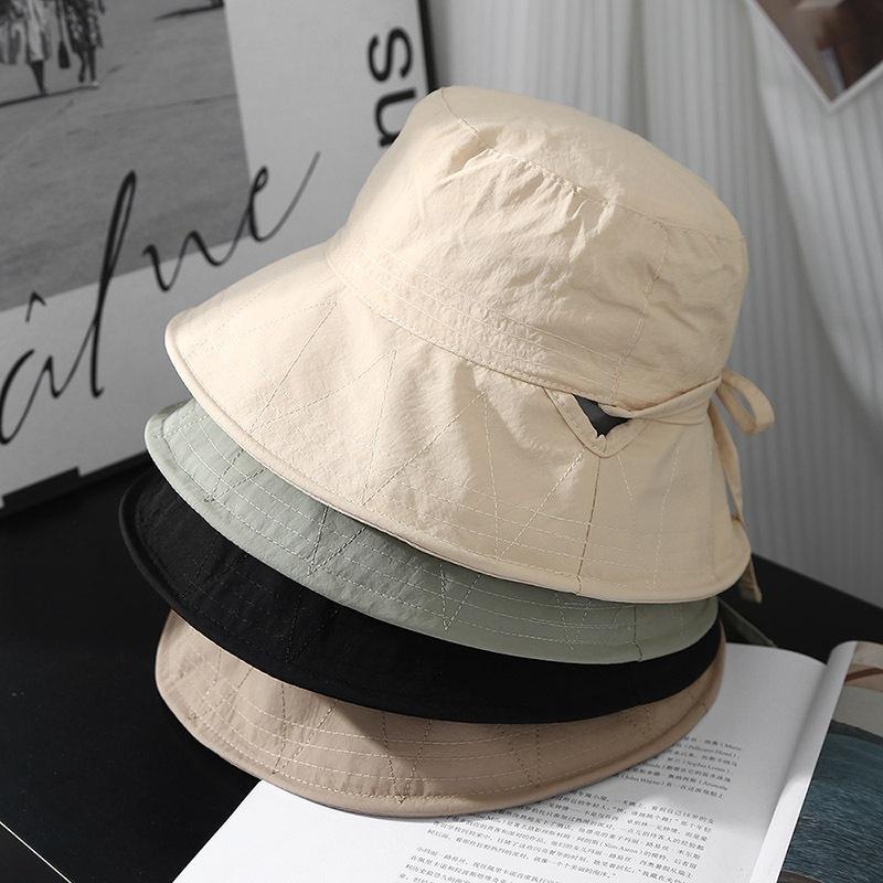 Simple Windproof Bow Fisherman's Hat Children's Summer Thin Foldable Hat Sun Hat Shows Small Face