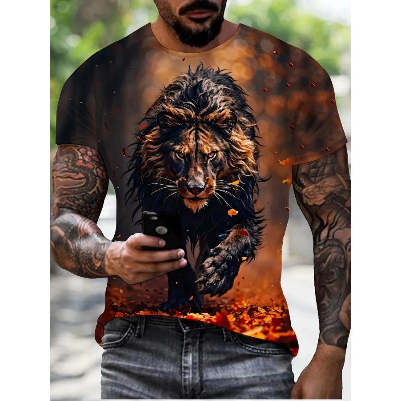Animal Lion 3d Printed Men's T-Shirt Tops Casual Short-Sleeved Simple T-Shirt Children's Summer Round Neck T-Shirt