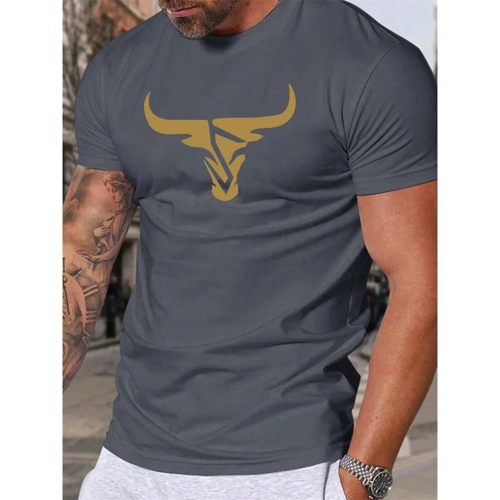 Summer Daily Casual Outdoor Street Short-sleeved Top Fashion 3D Bull Head Print Men's T-shirts