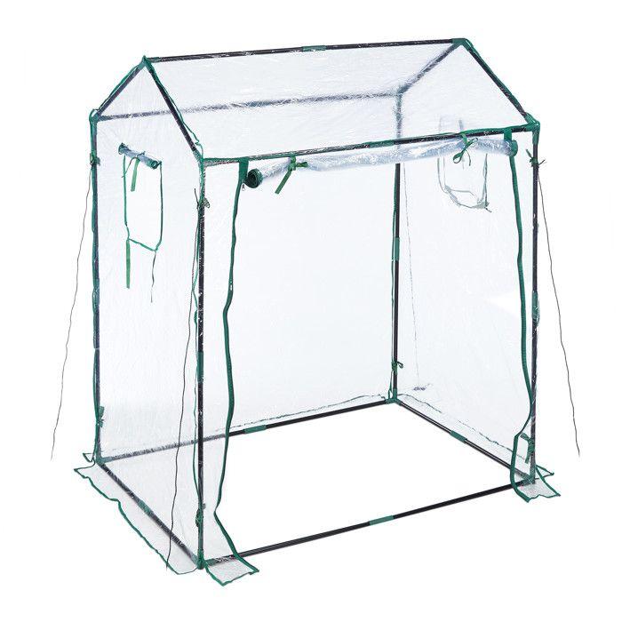 Relaxdays Serre De Jardin Avec Bâche En PVC, Porte Et Fenêtres Enroulables, HxLxP : 152 X 132 X 92 Cm, Transparente