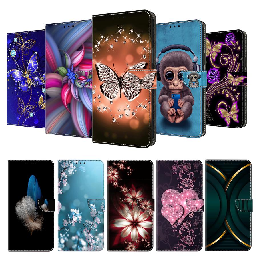 Brieftaschen-Hülle mit Kartenhalter, florales PU-Leder, Ständer, Handgelenkschlaufe, stoßfeste Abdeckung für Samsung Galaxy S24, S23, S22, S21, S20 Plus Ultra A71, A51
