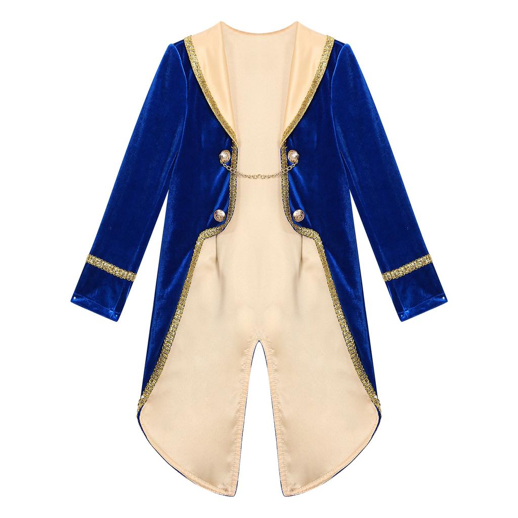 Kids Boys Theme Party Costume: Vintage Royal Prince Tuxedo Coat Long Sleeve, Complete Cosplay Dress Up Set