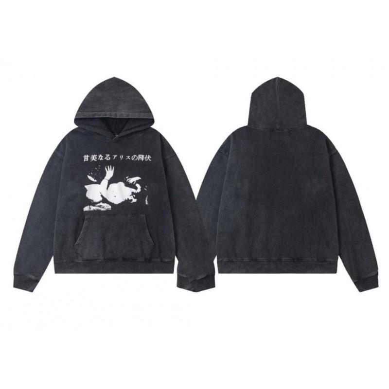 Mens Oversized Streetwear Hoodie With Distressed Zipper Graphic Print Cotton Long Sleeve Pullover Casual Wear