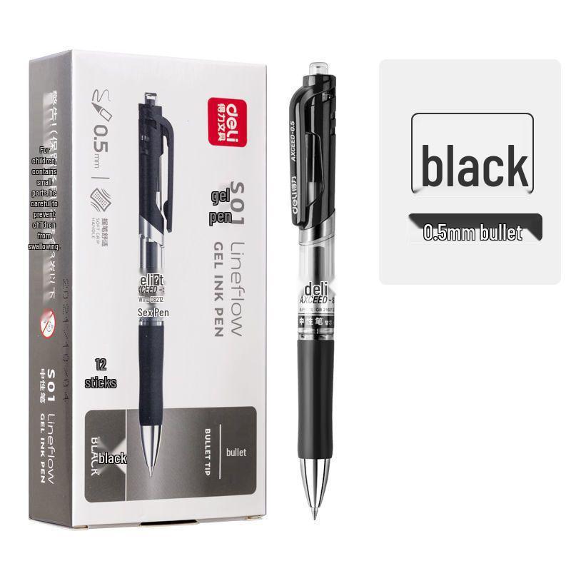 Black/Blue/Red Deli S01 Click Ballpoint Pen - 0.5mm for Students
