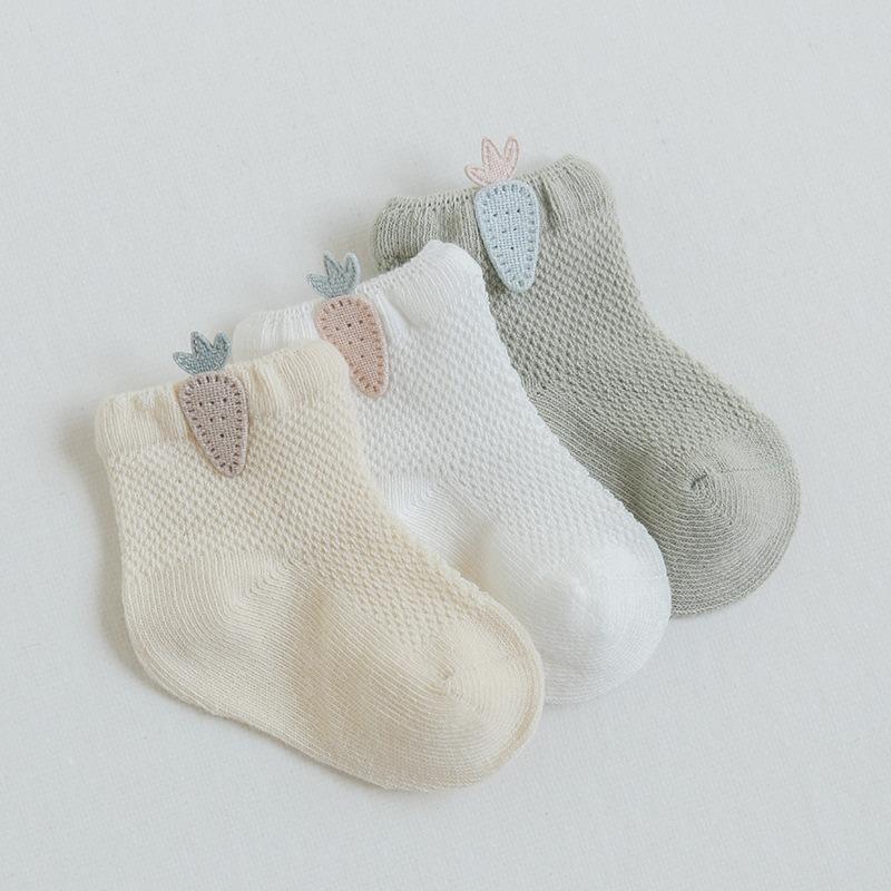 3 Pairs/Pack Summer Baby Socks Combed Cotton Boneless Cartoon Mesh Baby Socks Thin Soft Children'S Socks For Boys And Girls