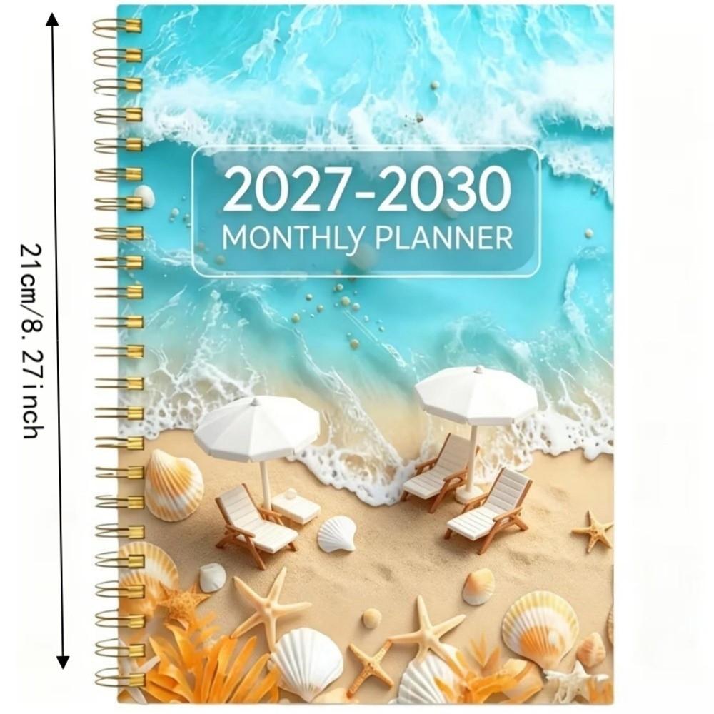 Beach Theme Cover 1117-1111 Monthly Calendar A1 Ocean Seashell Covered Annual Calendar Notebook Spiral Bound 1-Year Plan Book