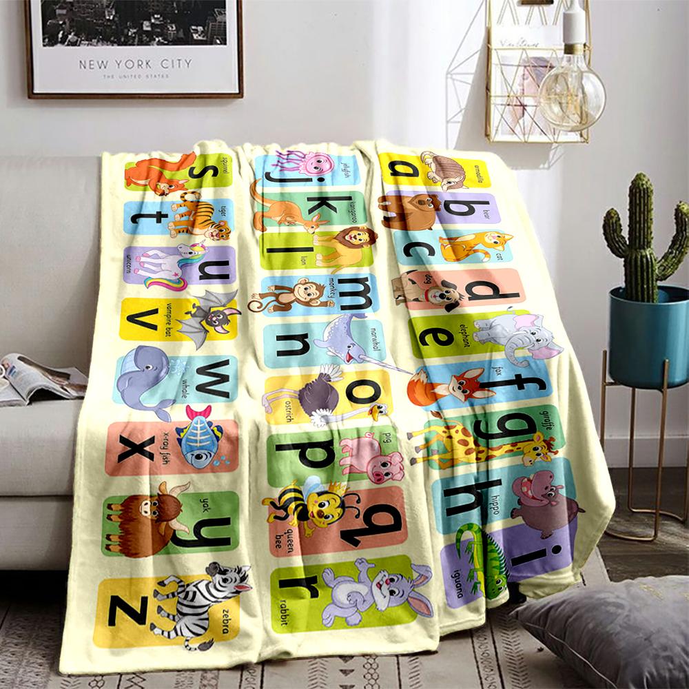 Alphabet Animal Characters Educational Keep warm -Flannel blanket for bedroom, living room, sofa, and nap