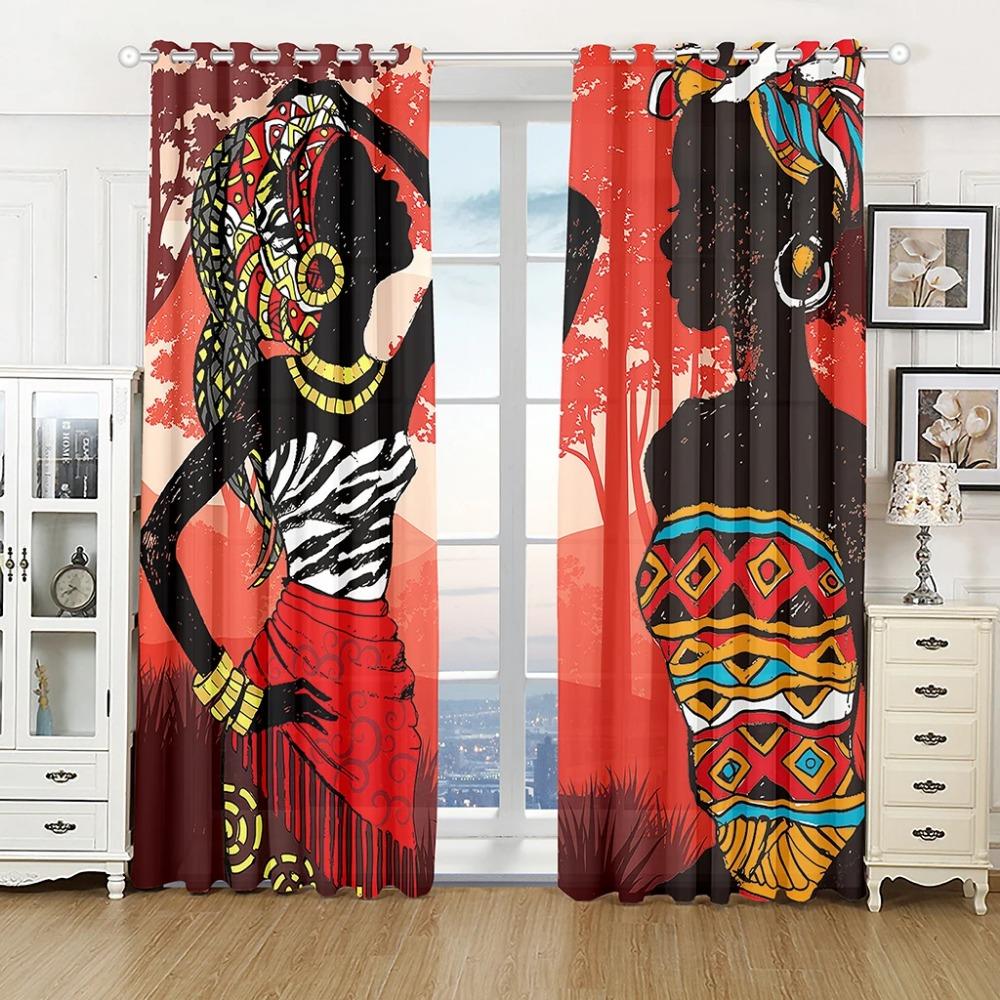 Luxuriöse Afrikanische Tanzende Frau Mann Kostenloser Versand Fenstervorhang für Wohnzimmer Kinderzimmer Badezimmer Küche Tür Heimdekor 2 Stück