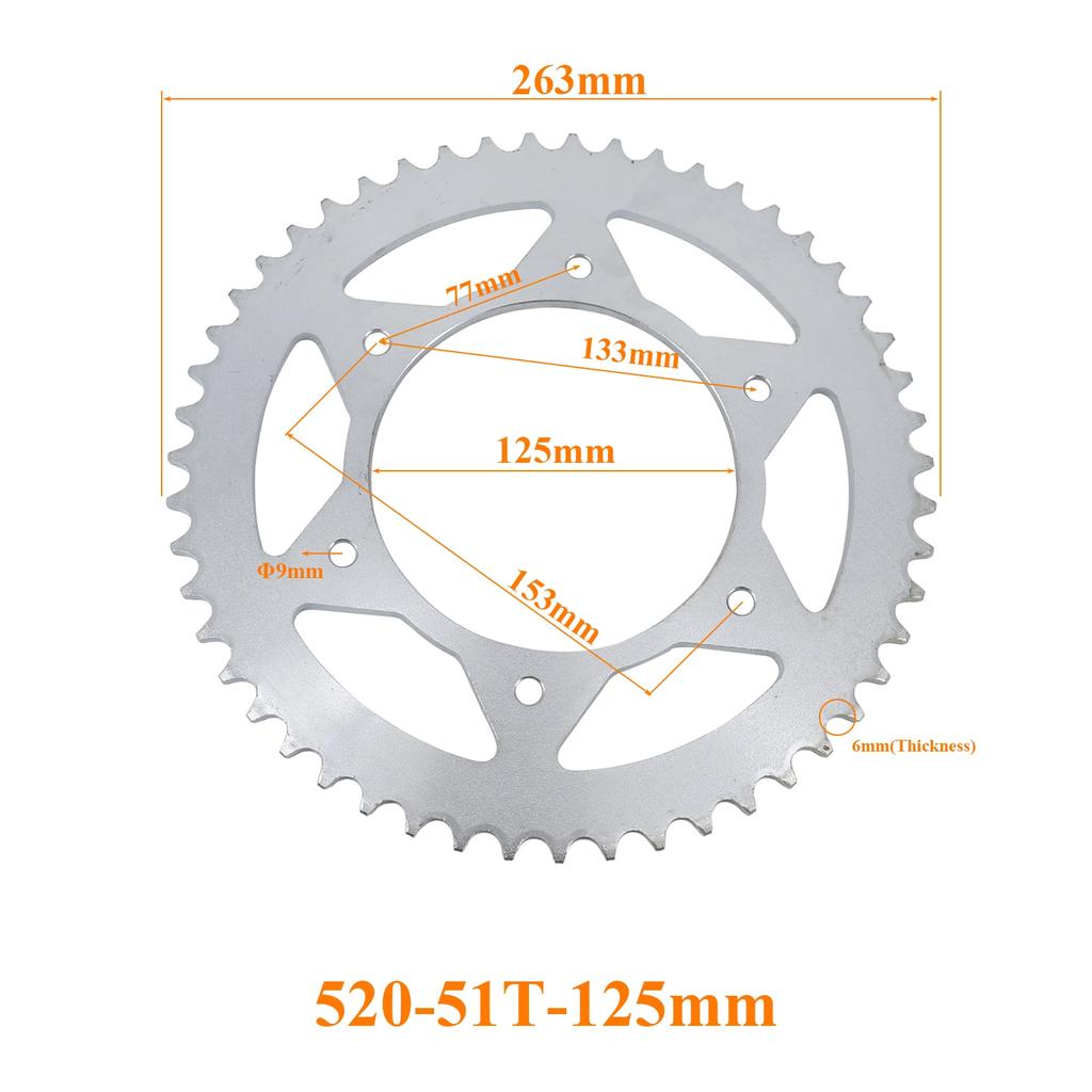 Motorcycle 520 Chains 43T/44T/52T 58mm 125mm Sprockets Rear Back Sprocket Cog Fit for Karting ATV Off-road Motorcycle Parts