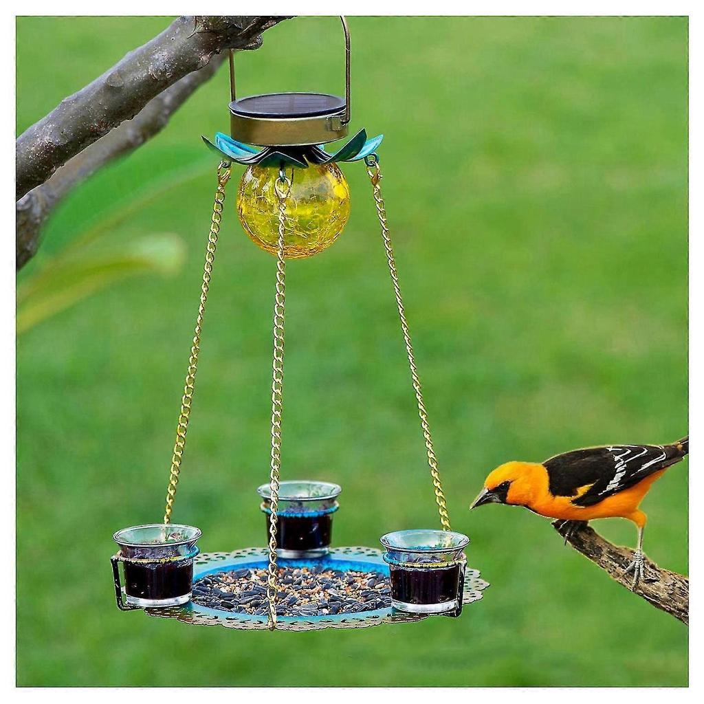 Solar suspended wild bird feeder metal feeder tray waterproof solar garden light
