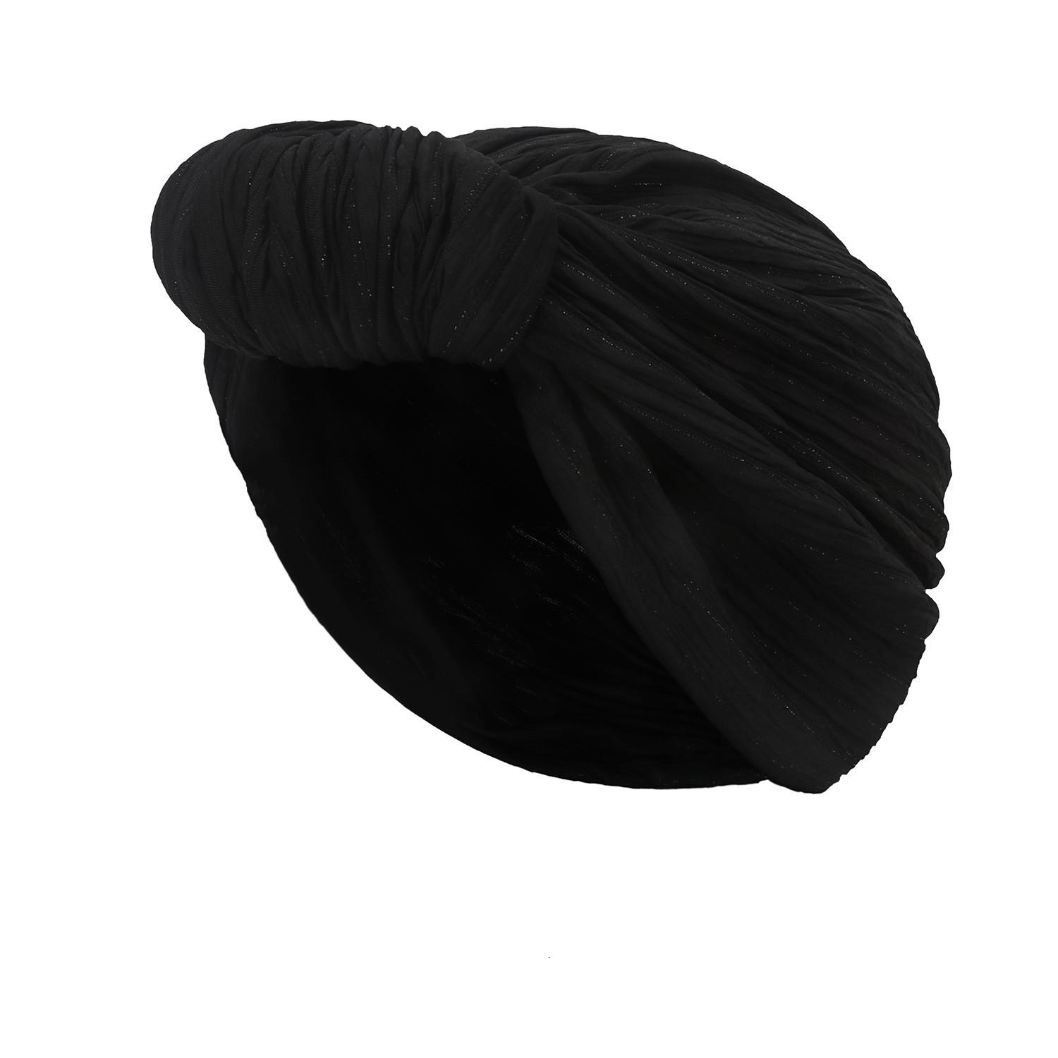 Женская блестящая тюрбанная шляпа с серебряным узлом head circumference 58cm чёрный