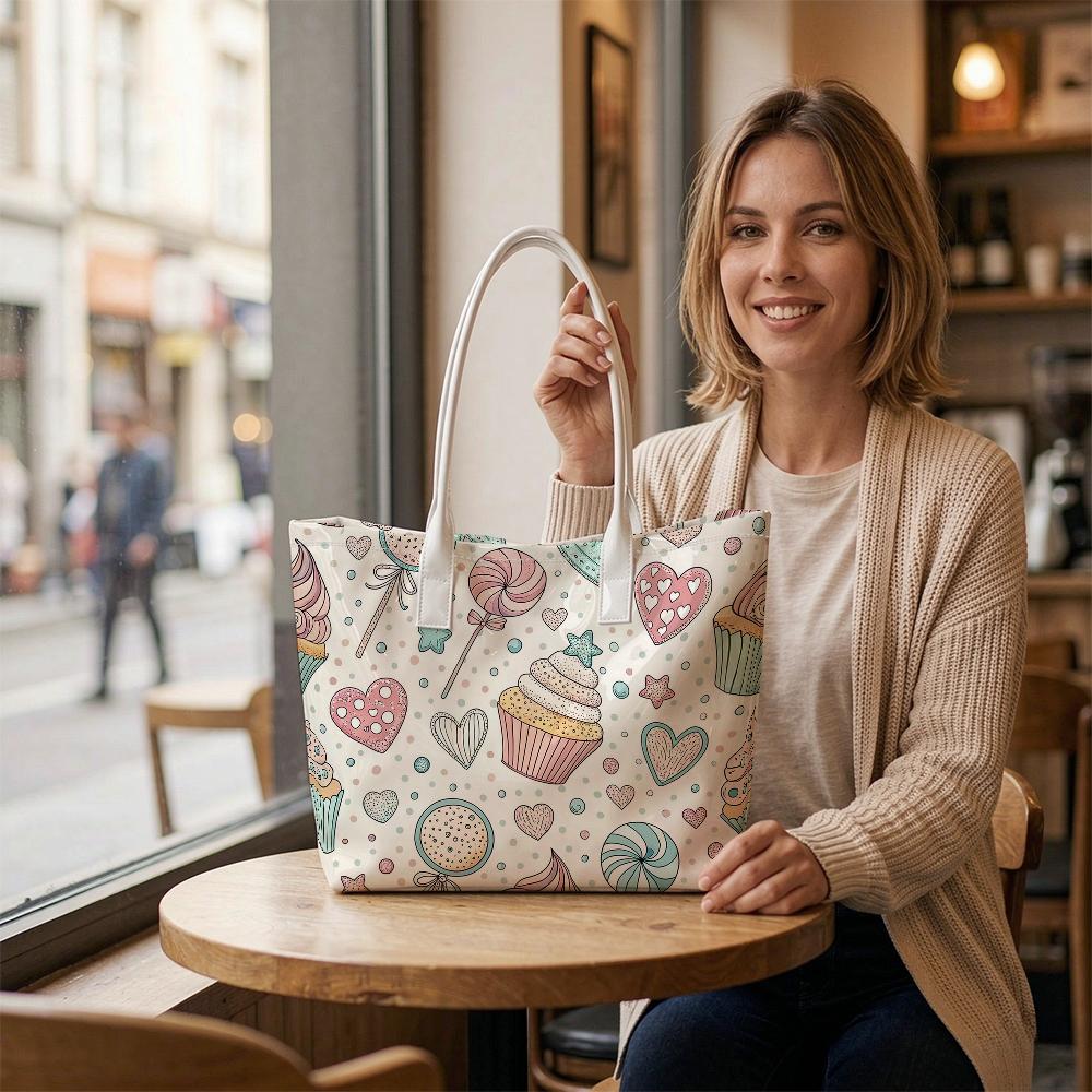 Sweet Dessert Print Fashion Casual Shoulder Tote Bag for Daily Use