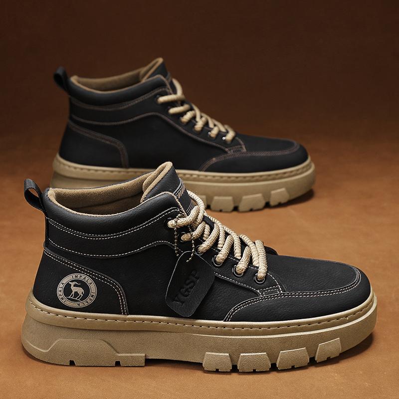 

Men s shoes spring and autumn Martin boots men s high-top high-quality leather boots trendy winter versatile tooling locomotive boots 39 чорний