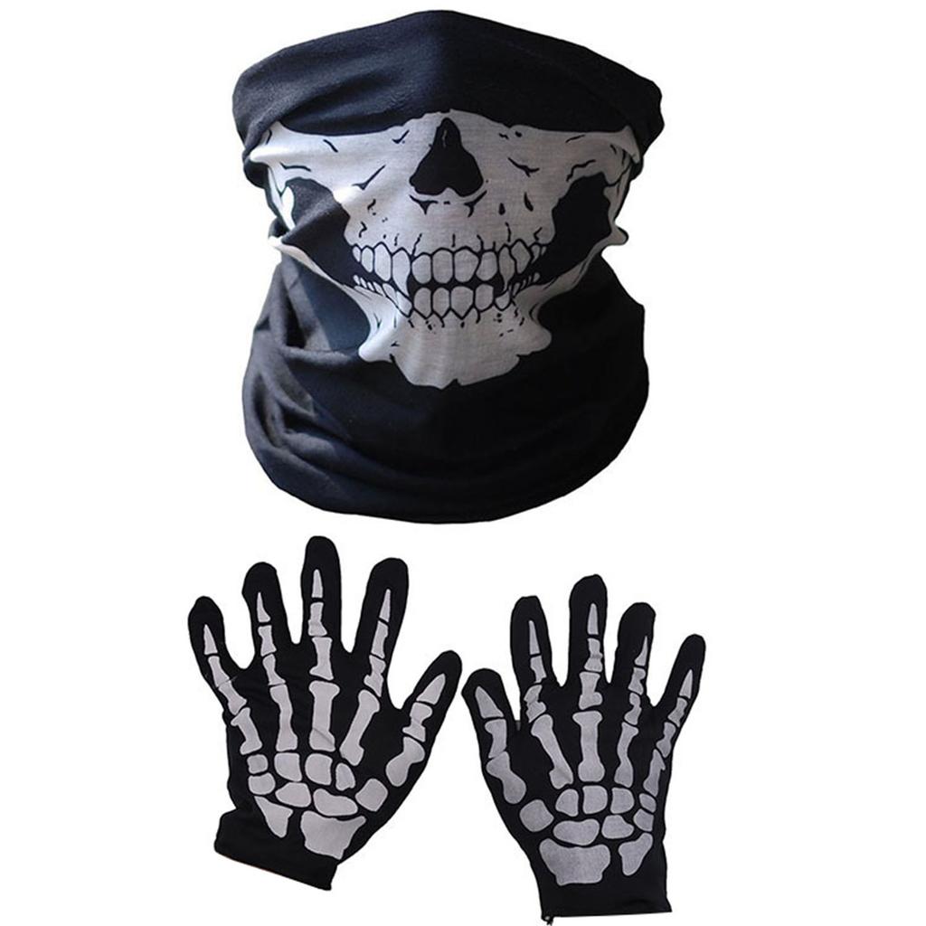 Halloween Skeleton Gloves and Skull Face Mask Set Haunted House Bar Party Character Playing Scary Scene Photo Props