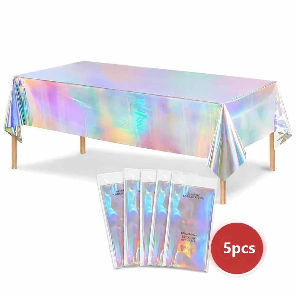 5PCS Rectangular Laser Disposable Tablecloth Shiny Iridescent Tablecloth Party Table Cover  Wedding