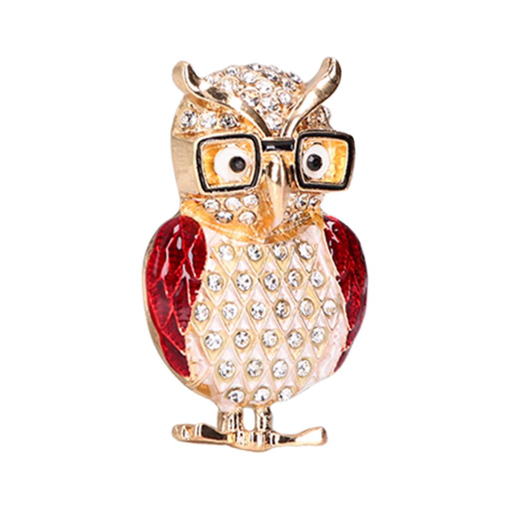 Spectacles Owl Brooch Alloy Rhinestone Cute Animal Brooch for Women Girls Festival Jewelry GiftRed