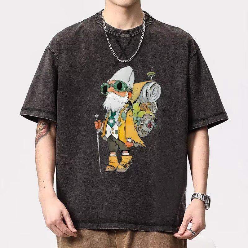 Cartoon Simple Printed Short Sleeve New Casual T-shirt Men's Ins Fashion Brand Hip Hop Style Round Neck Bottoming Shirt Top Summer