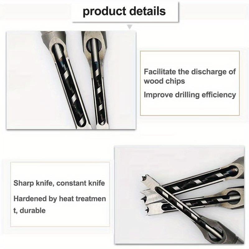 4pcs Square Hole Drill Chisel Extension Saw Woodworking Tools Carving Square&Rectangular Grooves for Woodworking Production