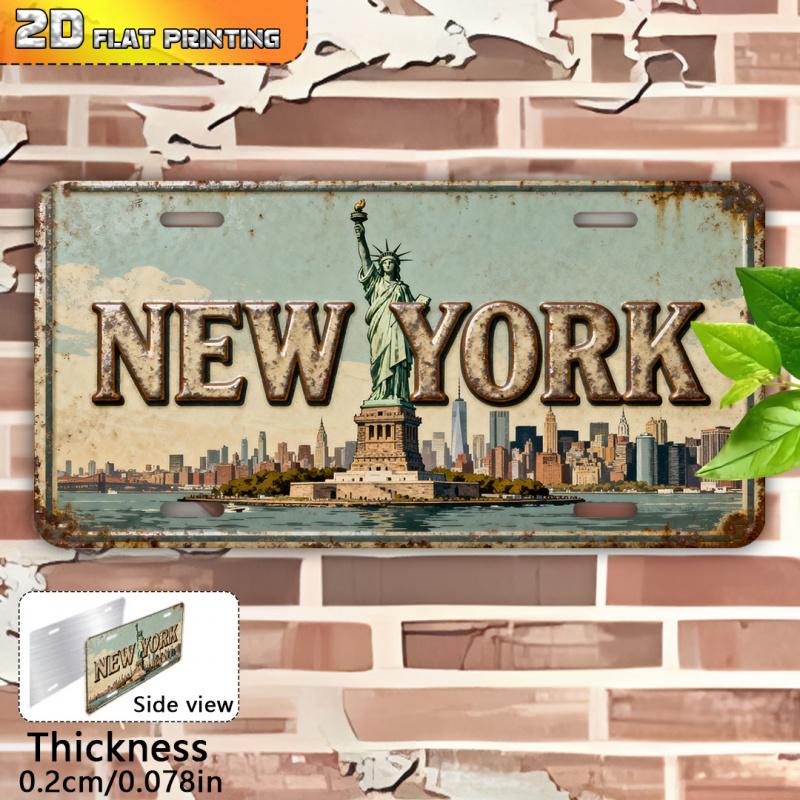 HD Aluminum Metal Sign New York City Vintage License Plate Style Wall Decor Retro Statue of Liberty Skyline Distressed Design