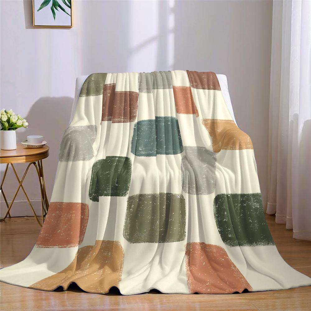 Earthy Brush Squares Flannel Blanket Warm Soft Halloween Christmas Couch Warm Cozy Decorative Decor Gift for All Season