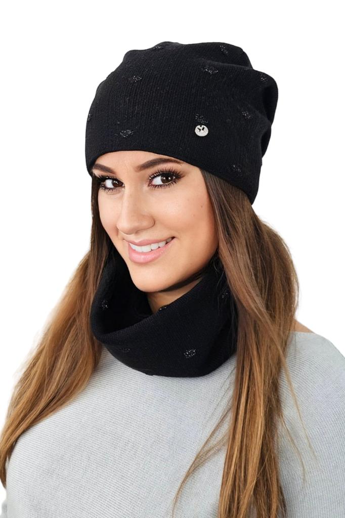 Mustard Elegant Set Hat with Snood Color Black