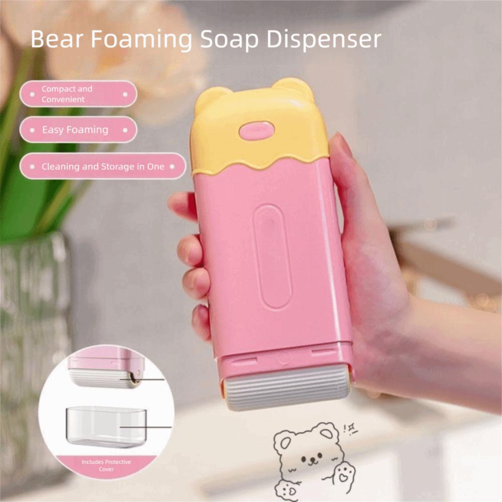 Waterproof Bear-Shaped Rolling Soap Holder Plastic Sealing Self-Draining Soap Box with Foaming Roller Sealed Soap Rack