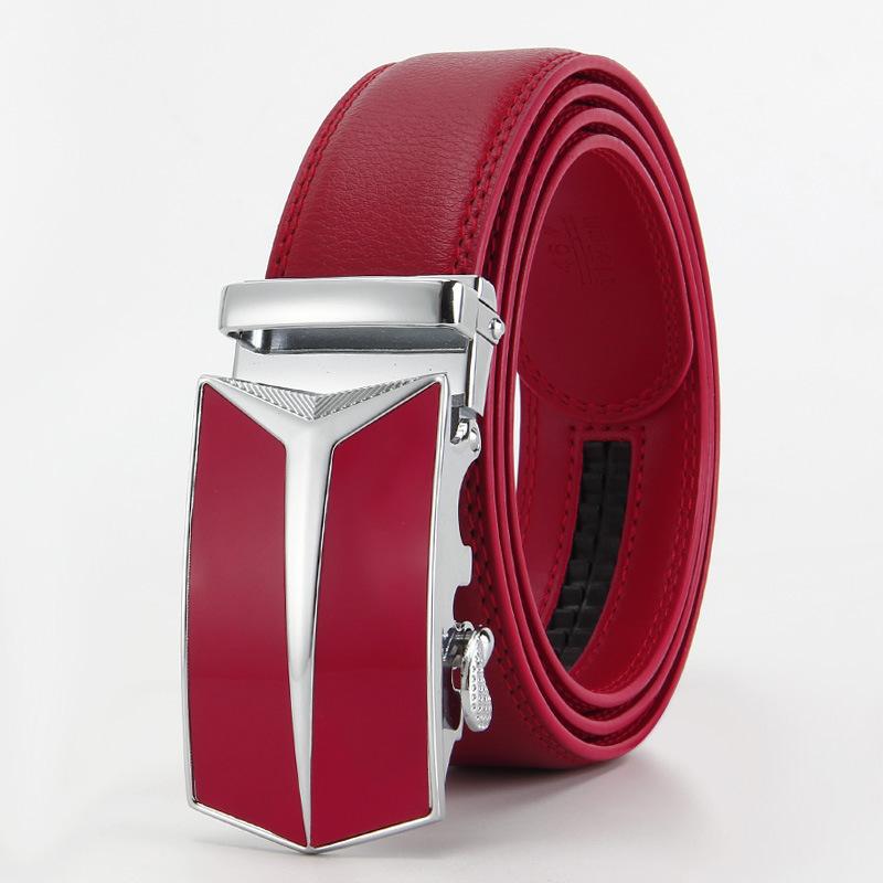 

Красный ремень с пряжкой-зажимом из коровьей кожи второго слоя для мужчин, автоматическая пряжка, повседневный, деловой, молодежный, модный, ремень для мужских брюк 110-130CM