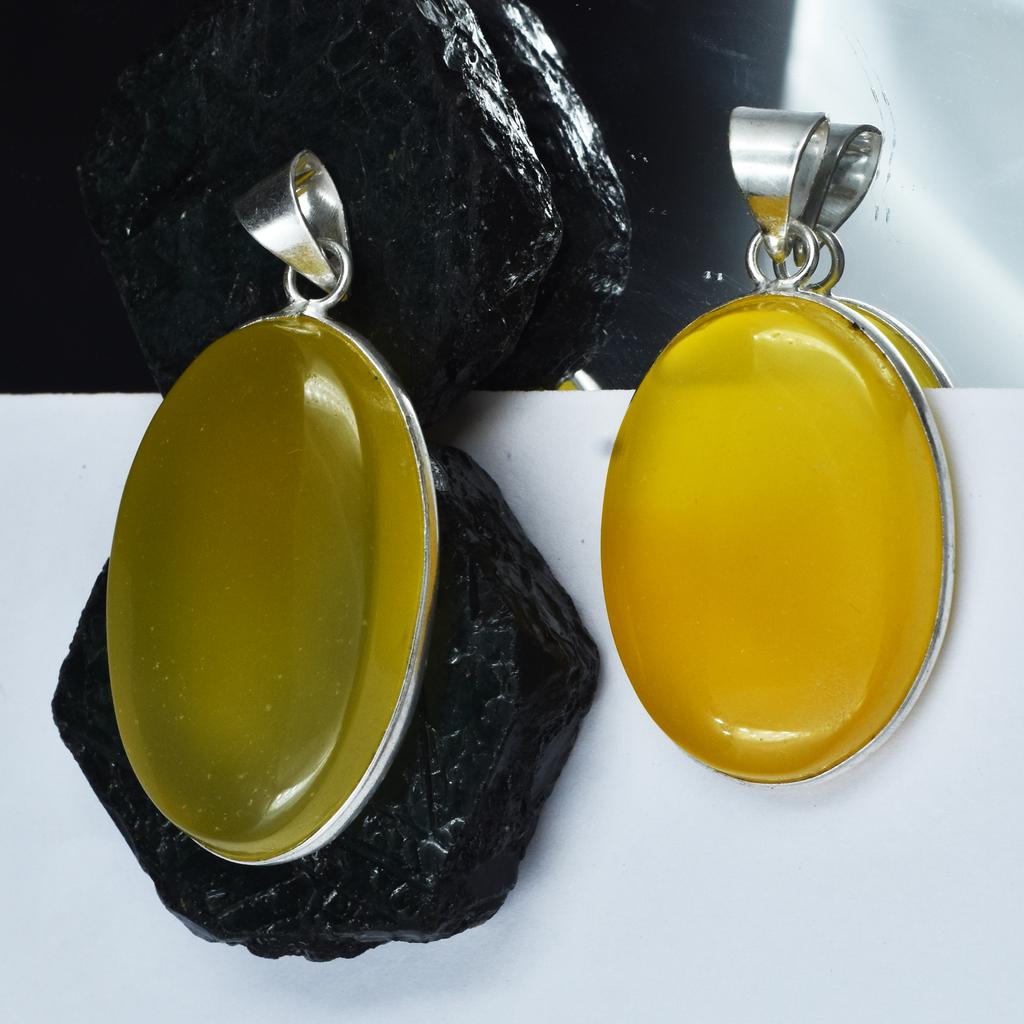 Yellow Onyx Gems Pair 136 Ct Oval Natural Pendant 925 Sterling Silver CERTIFIED Mmyh-327-k