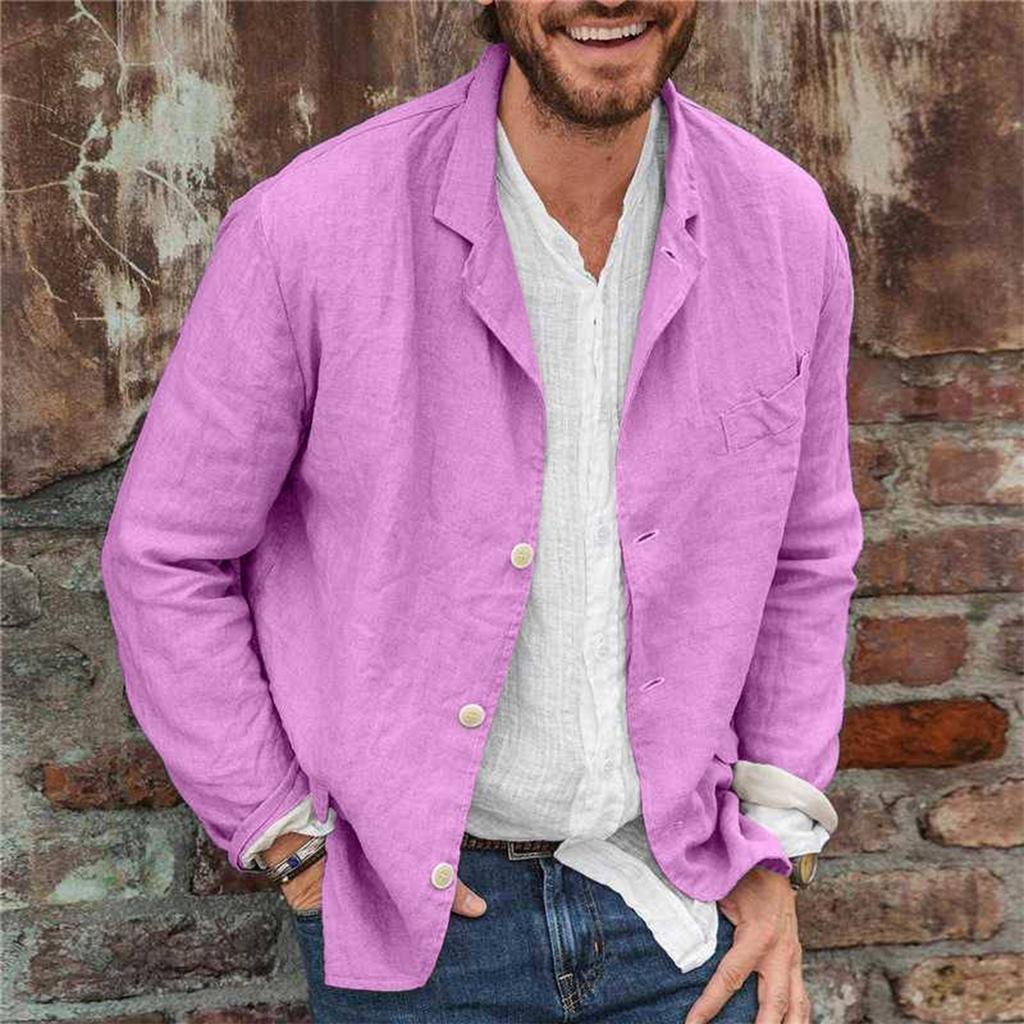 Men's Solid Color Casual Cardigan Button-up Collar Long-sleeved Shirt