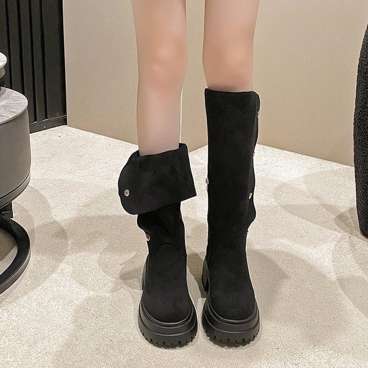 Giant beauty~ thick-soled long tube two wear small inner height-increasing medium tube knight boots Maillard western pile boots women