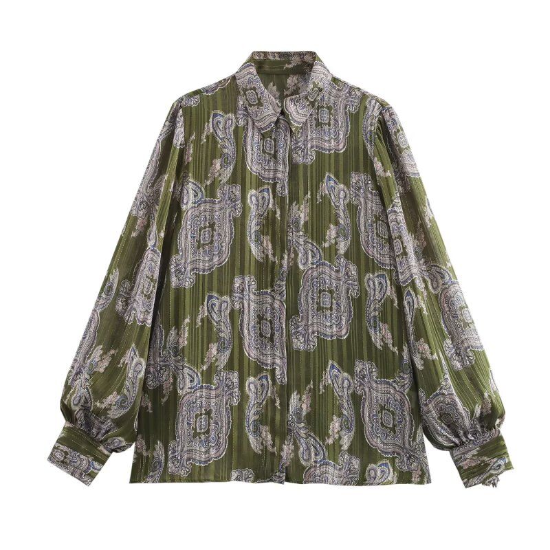 Kaslead New Arrival Women's Fashion Style Fashion Metal Color Line Print Shirt 2539149