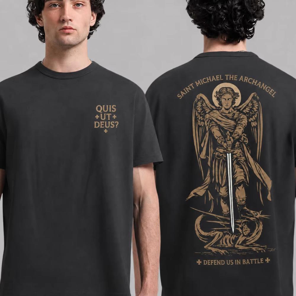 2026 Saint Michael The Archangel Adult HighQuality Printed Cotton Tee Unisexs Clothing Unisexs Summer Fashionable Trend T Shirt