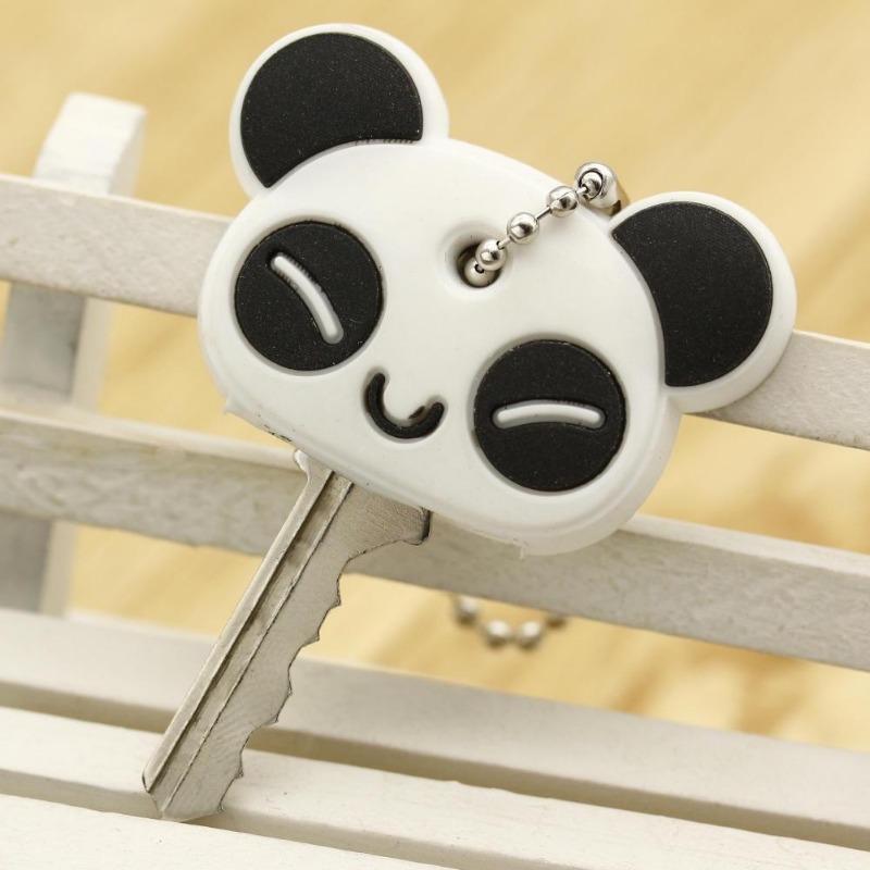 1Pcs Creative Lovely Chain Keyring Cartoon Elephant Panda Head Cover Top Cap Key