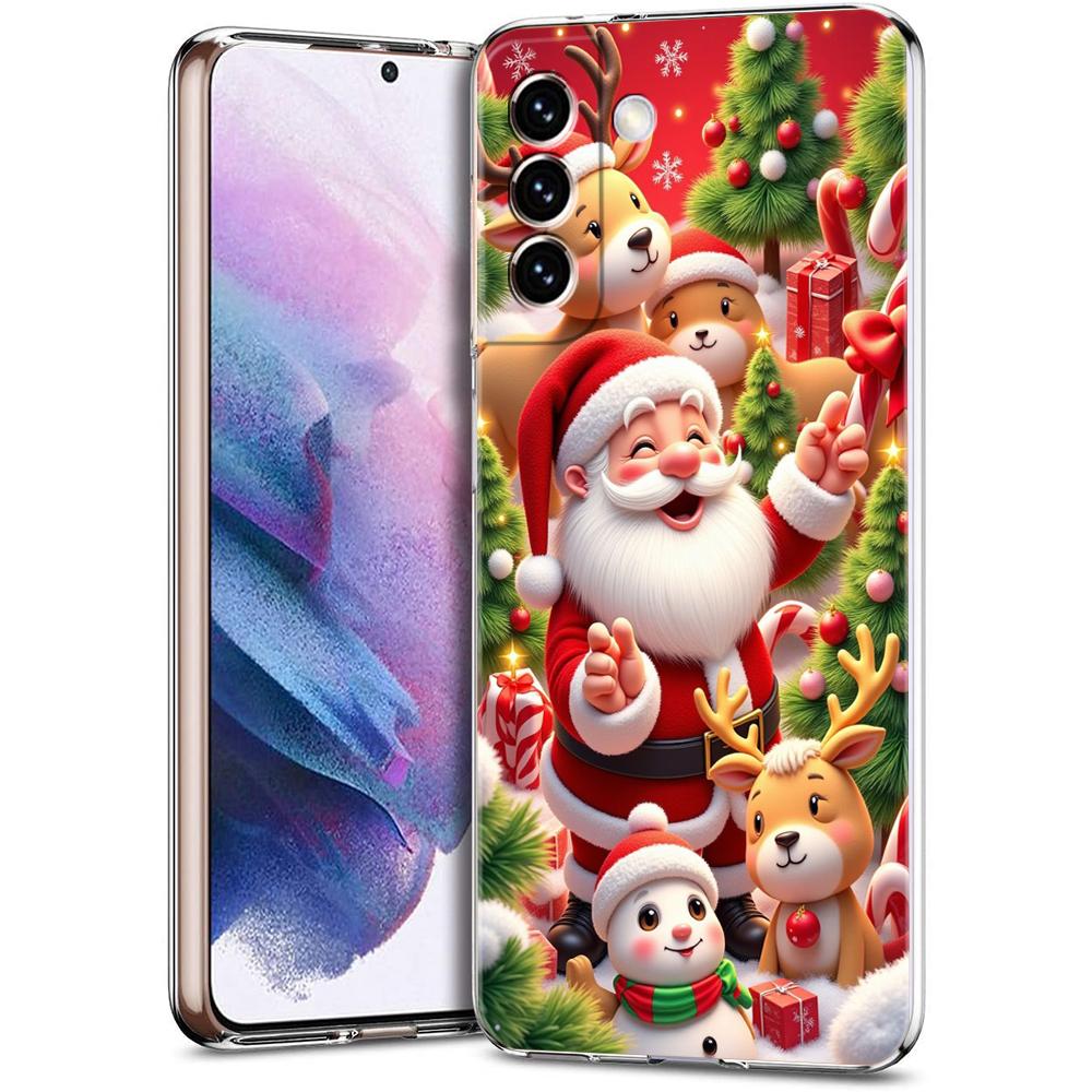 Transparent Phone Case Cover for Samsung Galaxy S25 S24 S23 S22 S20 S21 FE Ultra S24 S10 S10E Plus 5G New Year Christmas Pattern