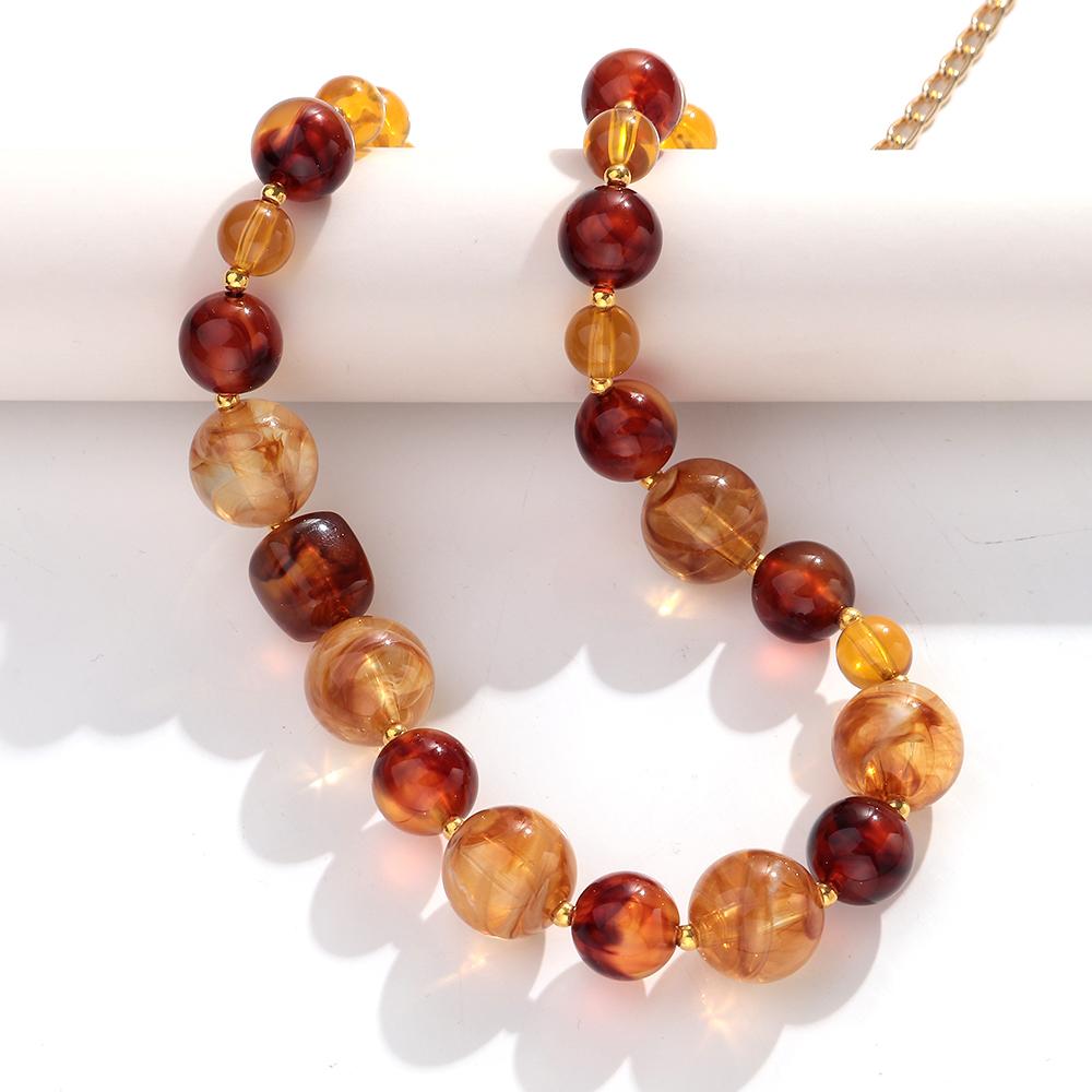 Boho Acrylic Geometric Irregular Beads Choker for Women Retro Trendy Handmade Resin Beaded Chain Necklaces Popular Jewelry Gift янтарь