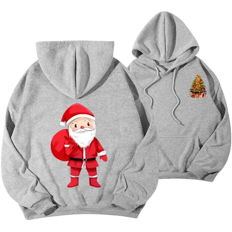 Unisex Merry Christmas Santa Claus Graphic Hoodie, Snowman Print Oversized Pullover Sweatshirt, Casual Christmas Streetwear Top