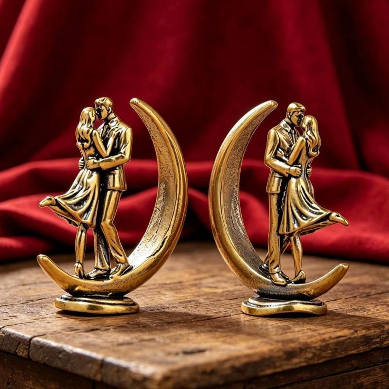 Brass Couple Hugging Statue Modern Art Figurine Handcrafted Polished Lover Ornament For Bedroom Living Room Home Decor