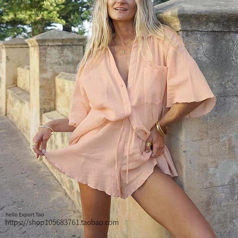 Western Style Loose and Comfortable Shirts Shorts Set Loose Fitting Shirt and Shorts Set