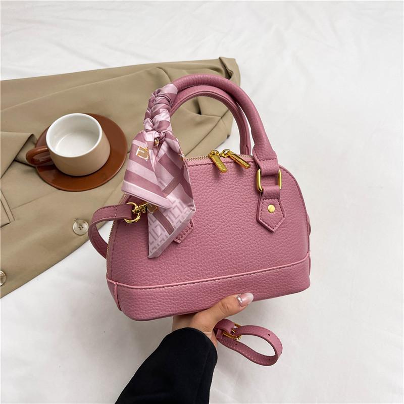 New Fashion Lychee Pattern Silk Scarf Double Pull Shell Bag Portable Shoulder Oblique Span Women's Bag