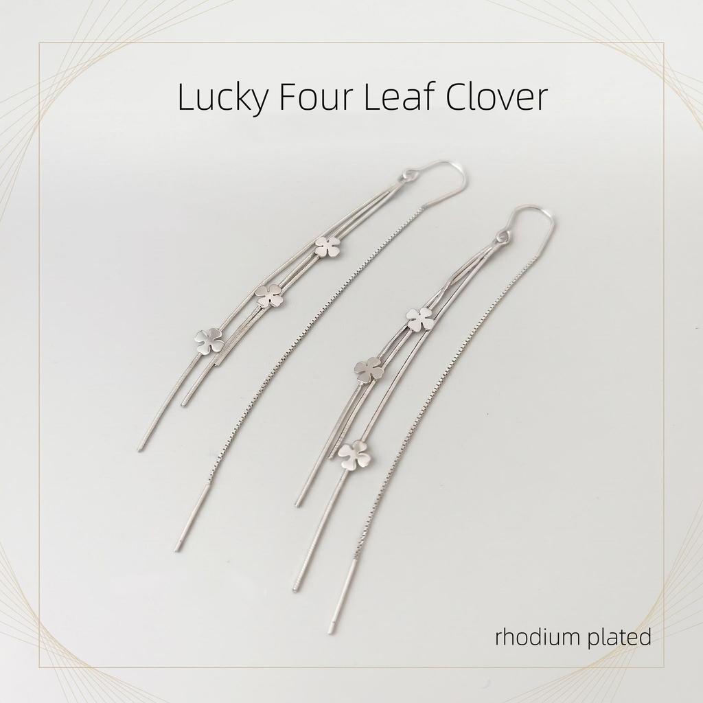 Factory 925 Sterling Silver Rhodium Plated Clover Tassel Chain Earring Women Versatile Everyday Wear Earring Jewelry