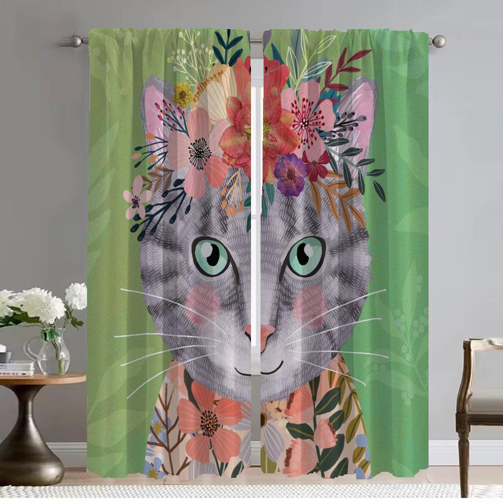 

Curtains for Living Room Curtain Floral Friends Animal Tulle for Bedroom Shades Partition Halloween Decoration Curtains 2 Pieces W50xH70cmx2pcs-CL