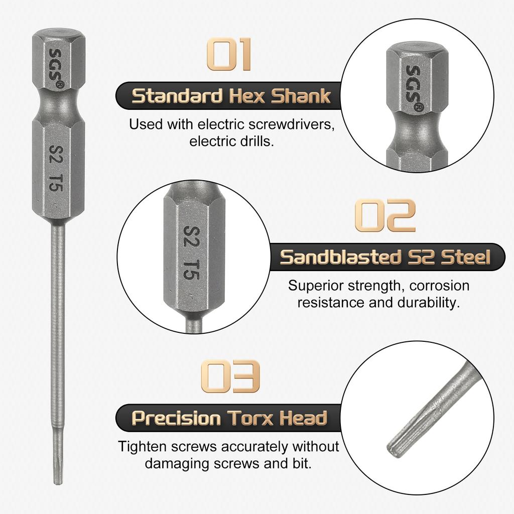 1/3/5pcs T5-T50 Torx Head Screwdriver Bit 1/4" Hex Shank Magnetic No Hole Tamper Proof 6 Point Star S2 Screw Driver Drill Bits