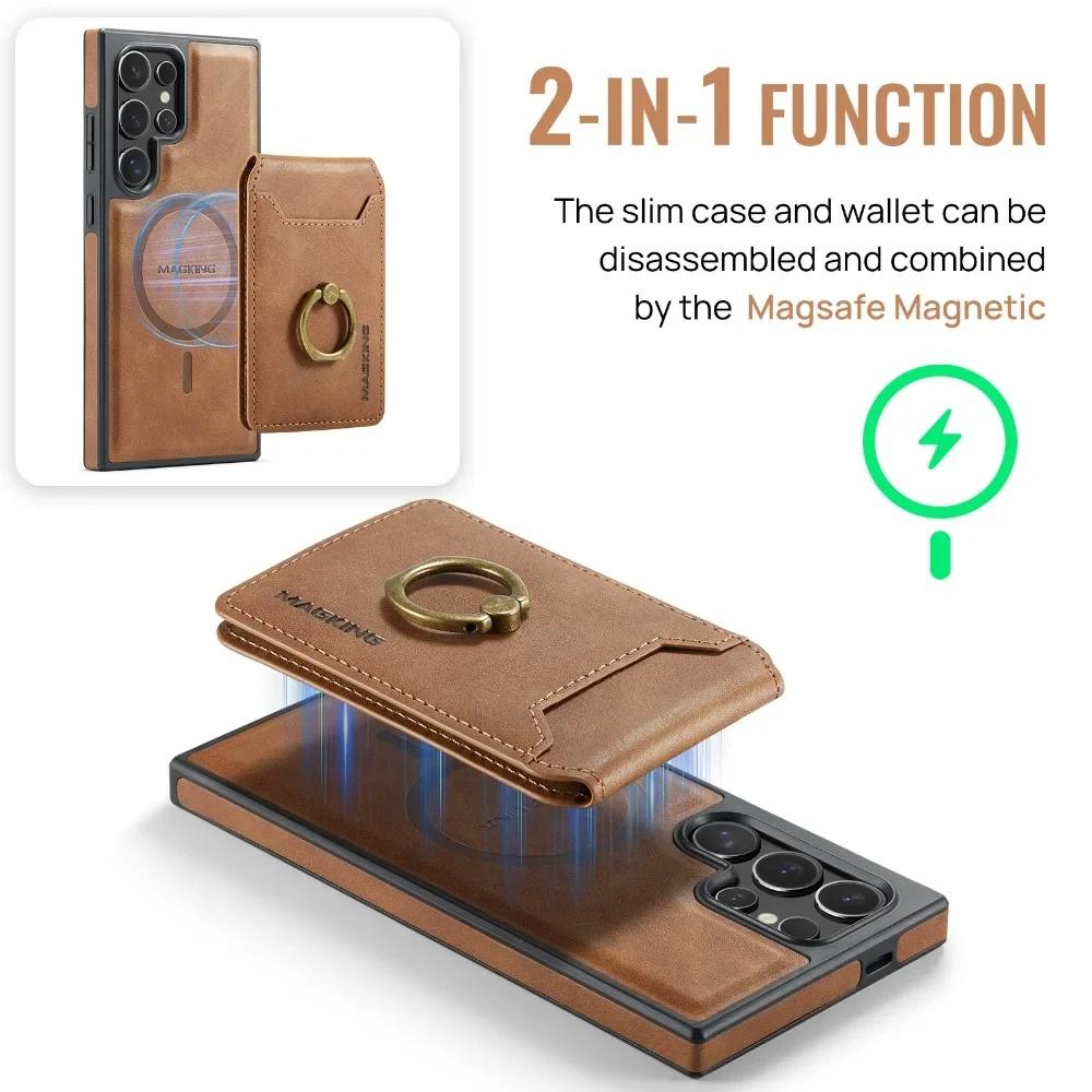 2-in-1 Detachable Magnetic Wallet with Card Holder Phone Case for Samsung Galaxy S25 Edge S24 Plus S23 S26 Ultra Leather Cover
