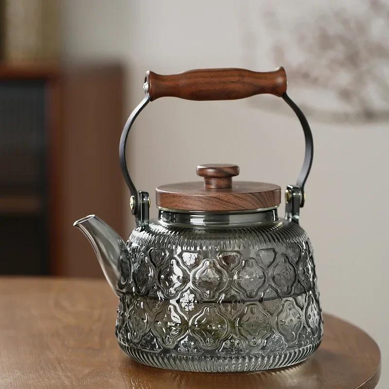 Чайник из дымчато-серого стекла с петлевой ручкой, бытовой, из боросиликатного стекла, для приготовления пищи, интегрированный ароматизированный чайник, нагревательный чайник
