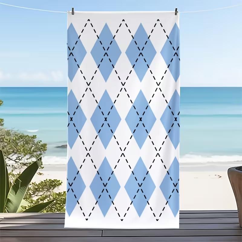 Retro Abstract Geometric Beach Towel Boho Irregular Stone Shape Color Block Print Soft Absorbent Quick Dry Beach Blanket