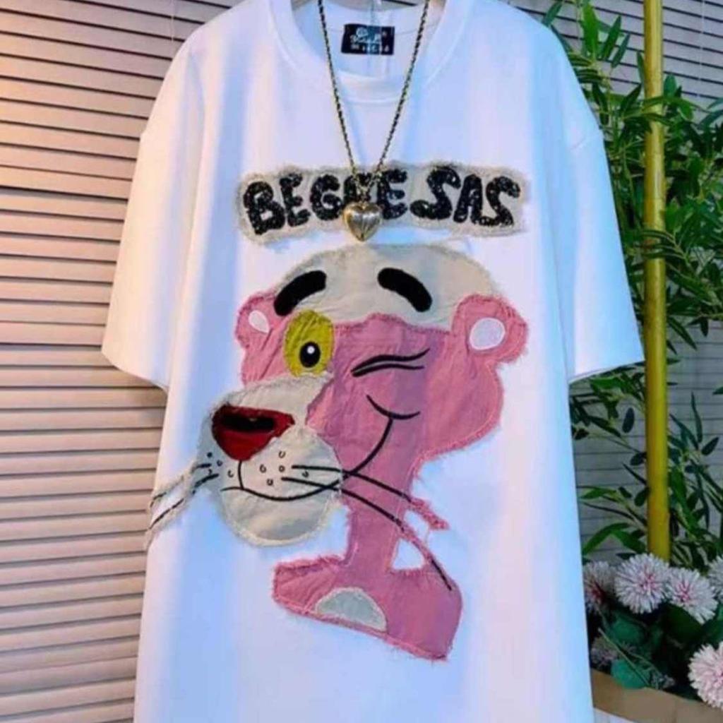 Large size heavy industry cartoon patch short-sleeved t-shirt women's summer new loose and thin meat-covering fashion top tide