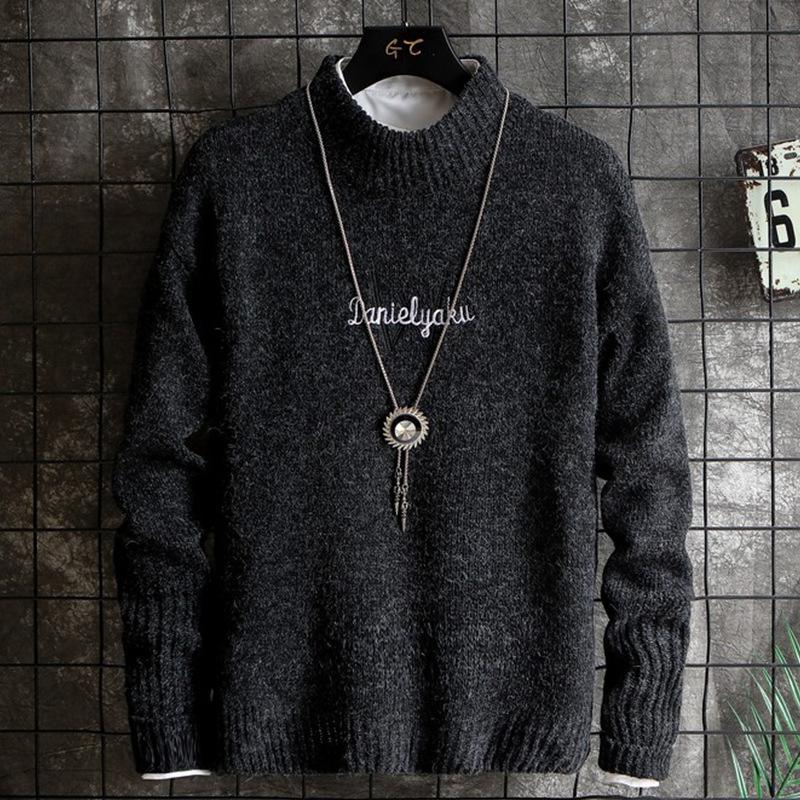 

Мужской осенне-зимний свитер с круглым вырезом и средней горловиной, утолщенный, с подкладкой XXXL чёрный