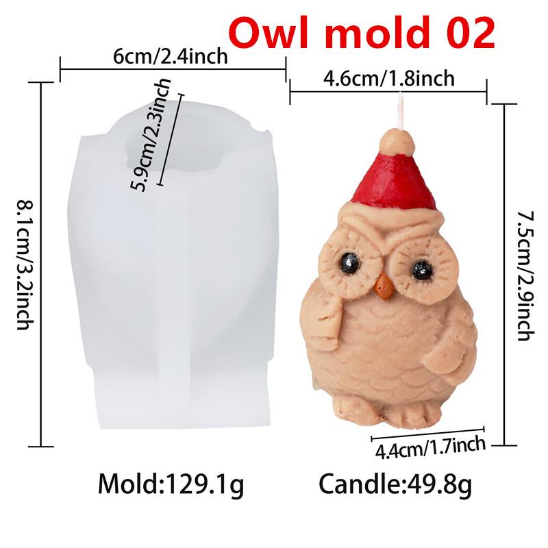 

3D Owl With Christmas Hat Silicone Candle Mold DIY Cute Animal Design Candles Gypsum Holiday Home Decor